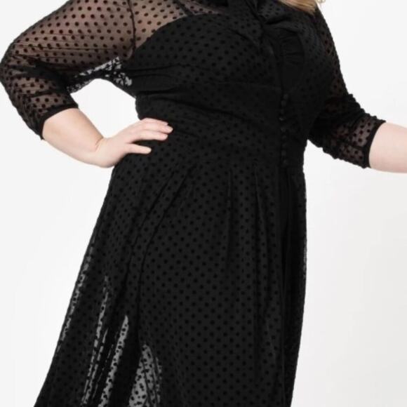 Unique Vintage Plus Size 1950s Black Flocked Polka Dot Duster sz 3X  # - Picture 8 of 8